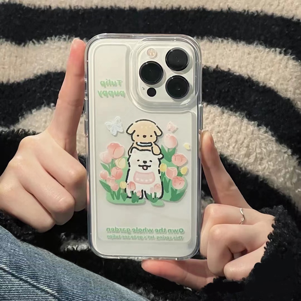 IPHONE Tulip Puppy Soft Case Kompatibel Untuk Iphone14 13 12 11 Pro XS Max XR X8 7 Plus Casing Ponsel Transparan TPU Silikon Shockproof Cover