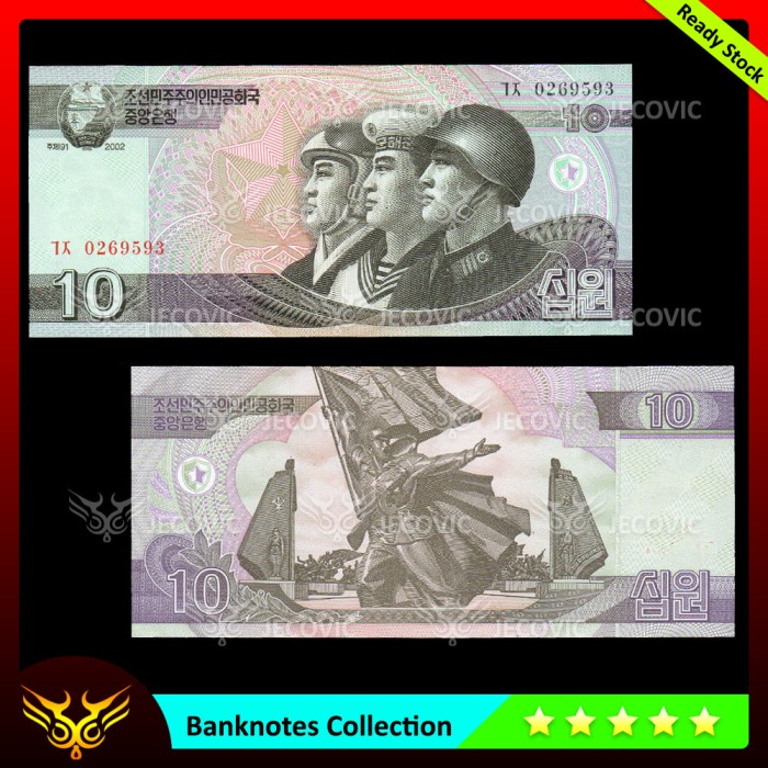 NORTH KOREA 10 Won 2002 , UNC , Uang Asing