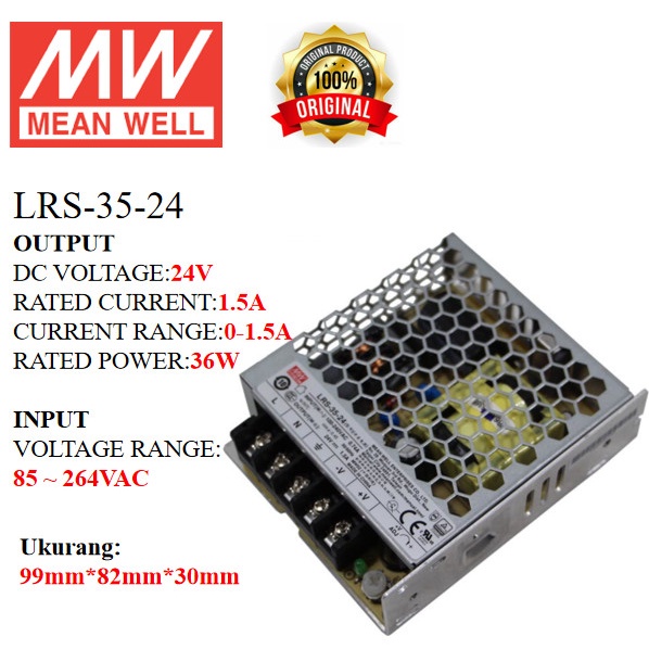 MEANWELL POWER SUPPLY LRS-35-24 LRS 35 24 LRS3524 BALLAST 24V INDOOR