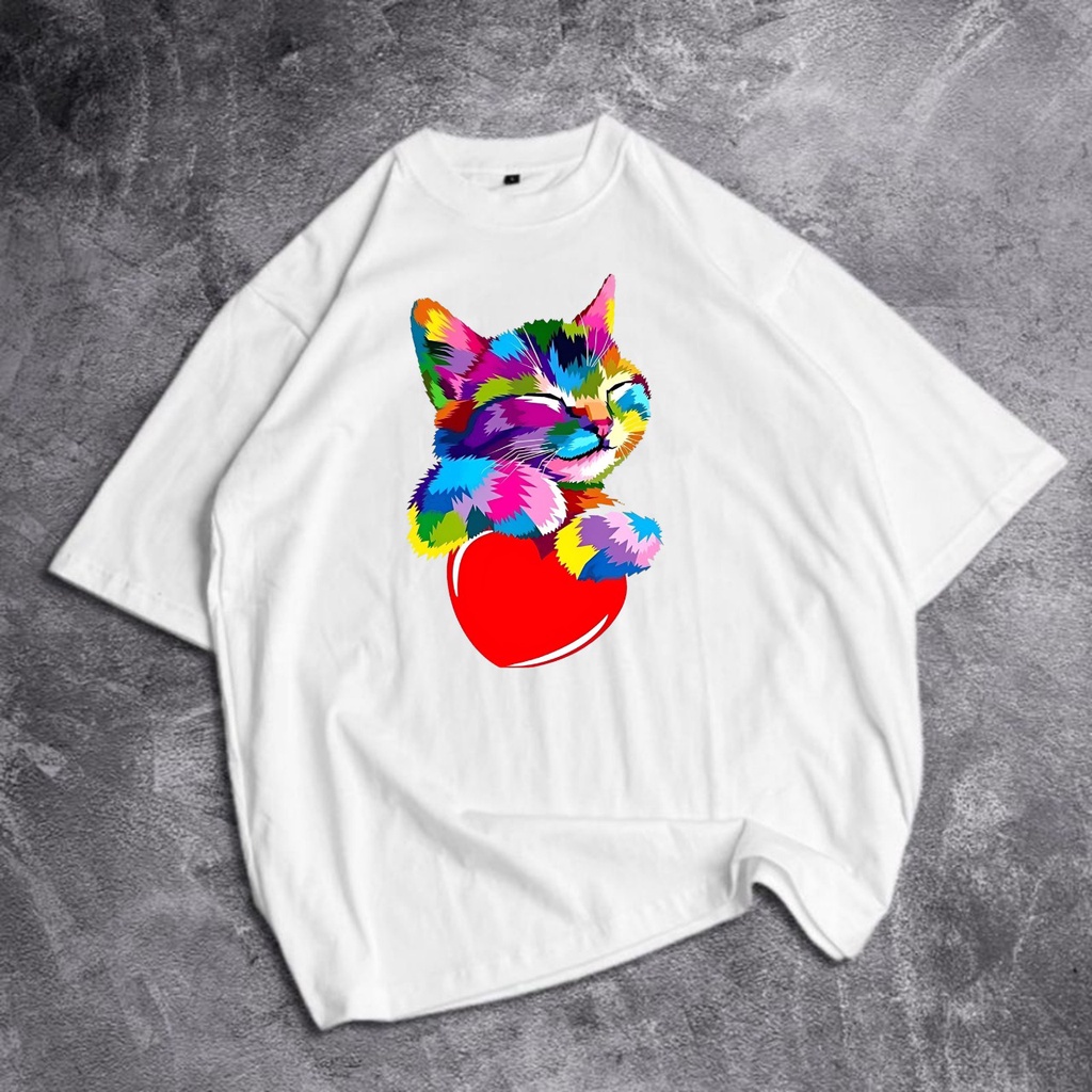 GSC - Baju Kaos Oversize  CAT RAINBOW / Kaos Oversize Bahan Cotton Combed 24S