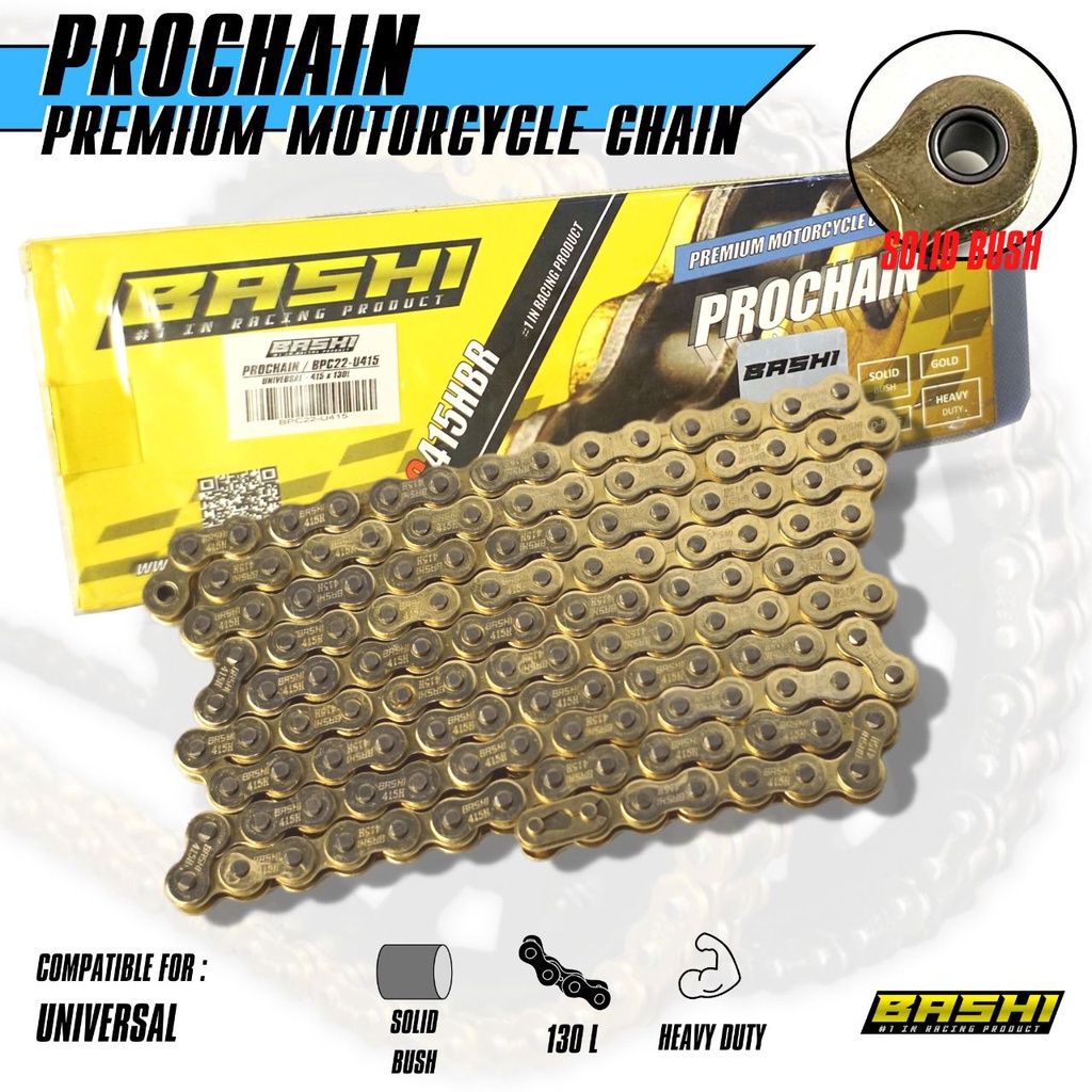 RANTAI MOTOR BASHI PROCHAIN GOLD 415H 428H 520H 130L HONDA SOLID BUSHING   By Mega_Racing