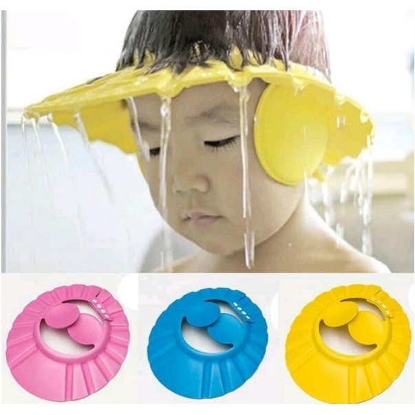 Topi Keramas Anak dengan Kancing Penutup Telinga Bahan Sponge/Baby SHOWER CAP 6-139