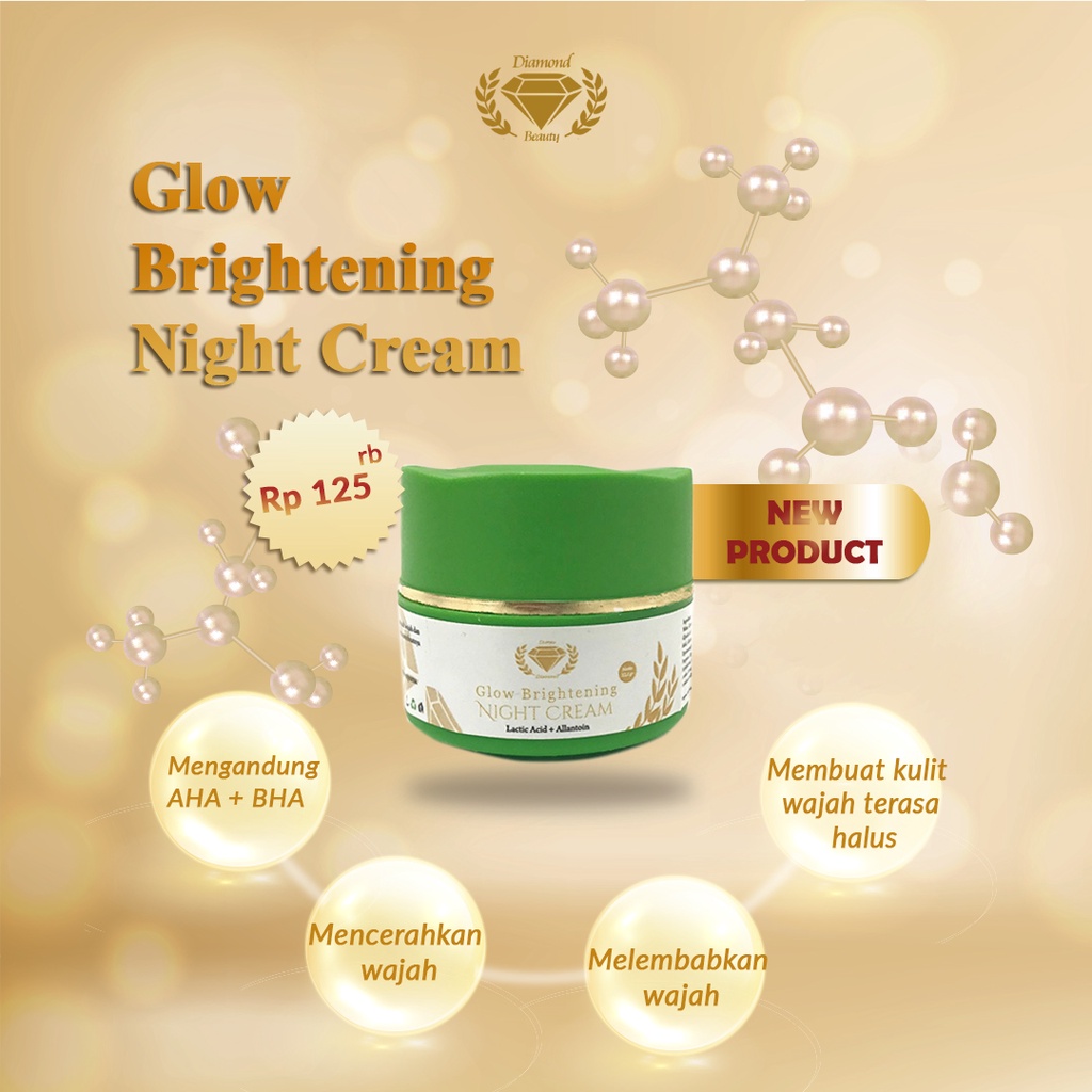 Jual Glow Brightening Night Cream HBD Diamond Bpom Aman AHA + BHA Cream