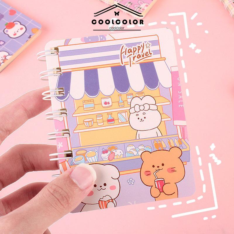 COD❤️A7 Buku kecil Kartun mini notebook ring motif buku tullis kecil lucu notebook ring motif Perlengkapan sekolah- cl