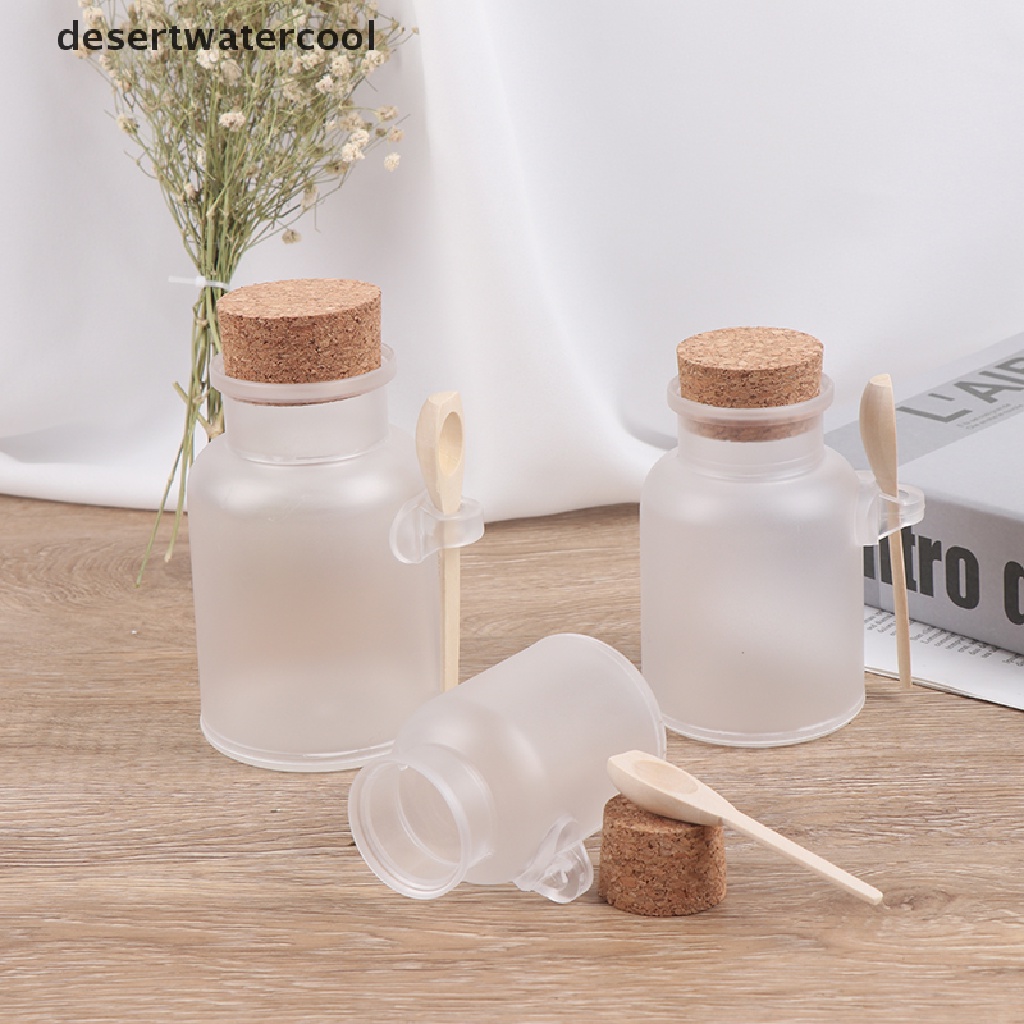 Botol Jar Kosong Bahan Plastik Dengan Sendok Gabus Untuk Krim Kosmetik Garam Mandi