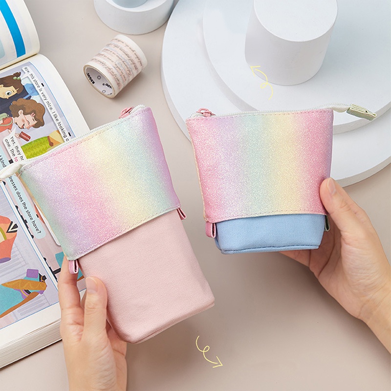 

Creative Telescopic Pencil Case Sequins Rainbow Large Capacity Pen Holder School Stationery Supplies