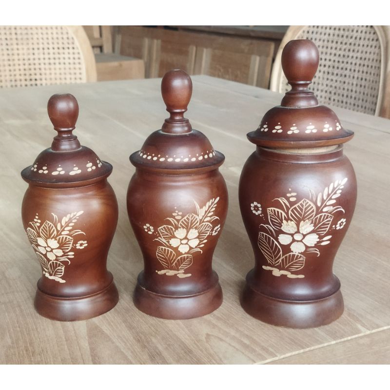 SET ISI 3 VAS GUCI + TUTUP KAYU JATI