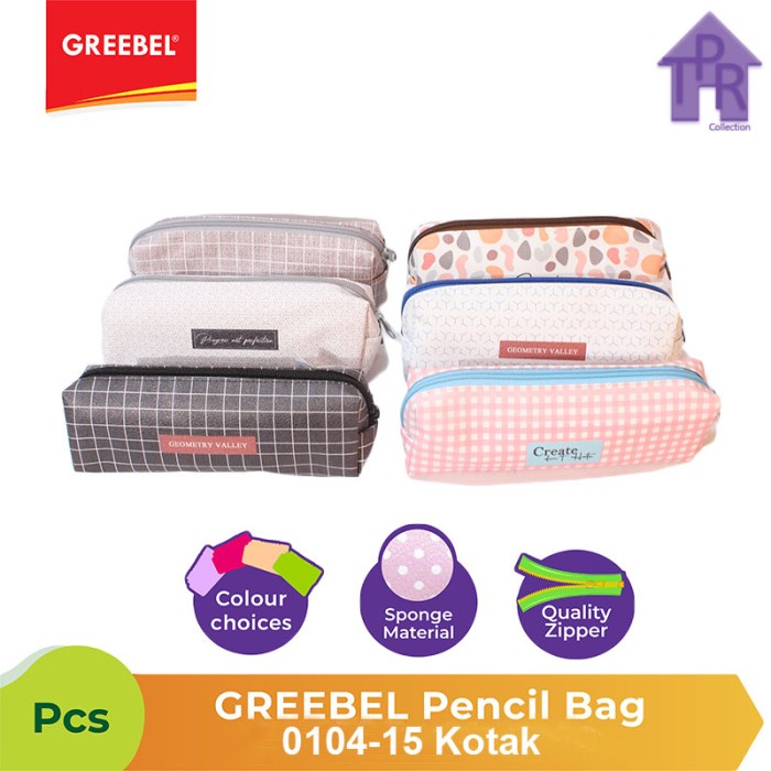 Tempat Pensil Greebel 0104-15 Pencil Bag Bahan Sponge Model Kotak