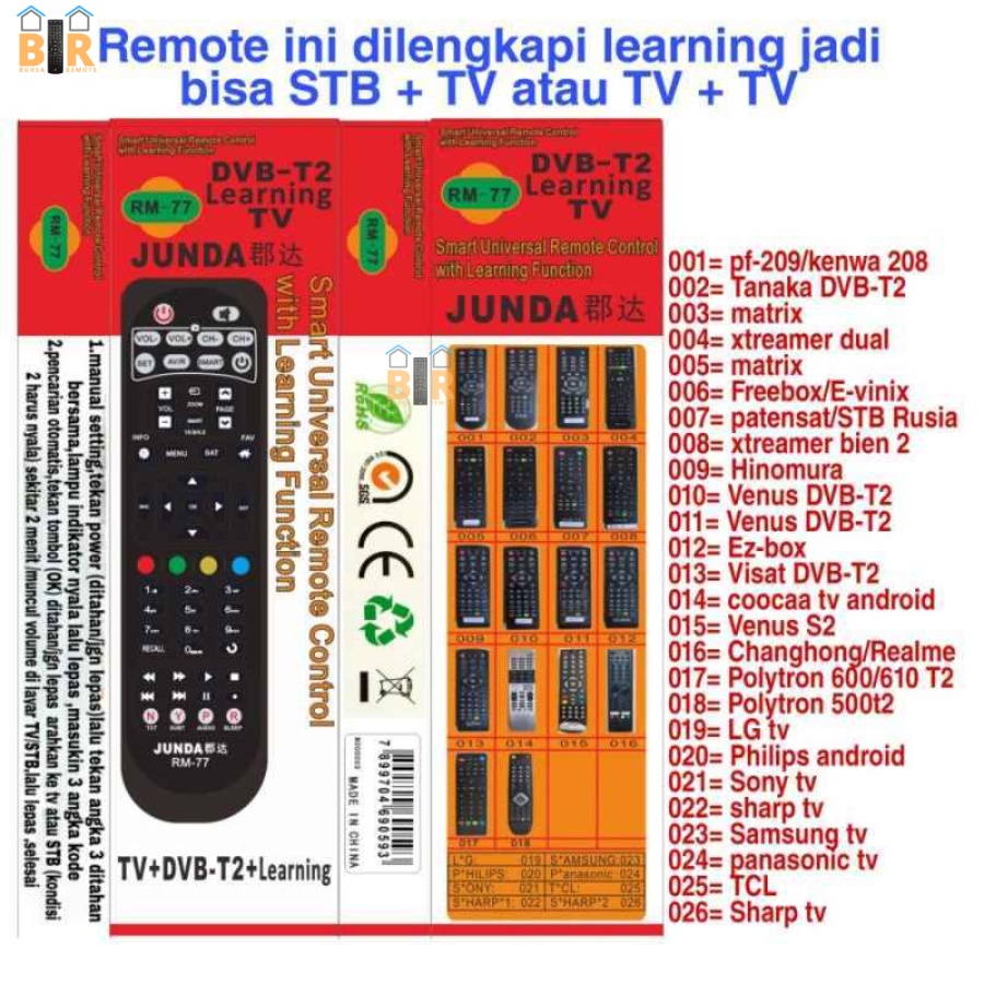 Remot Remote Multi Universal TV DVB T2 +Learning Function RM-77 PDV 500 T2 /  Polytron / PDV 600T2 / PDV 700T2