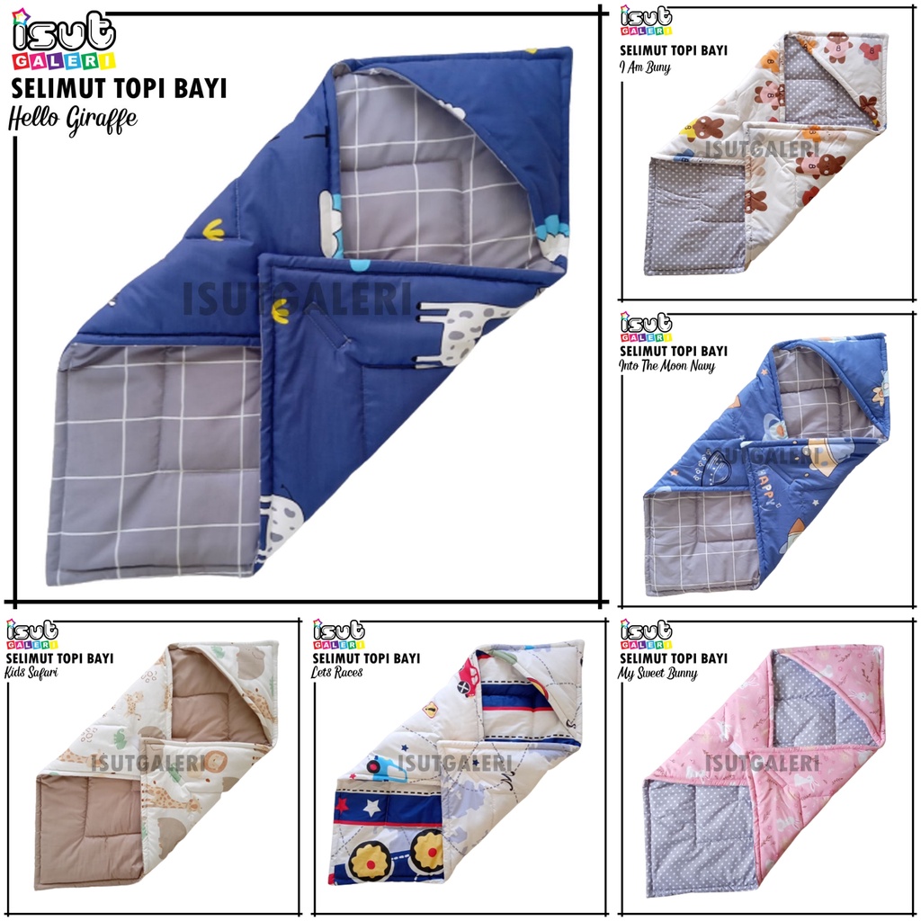 ISUT GALERI - Selimut Bayi Topi Lembut Bahan Katun| Baby Hoodie Blanket 75 x 75 cm