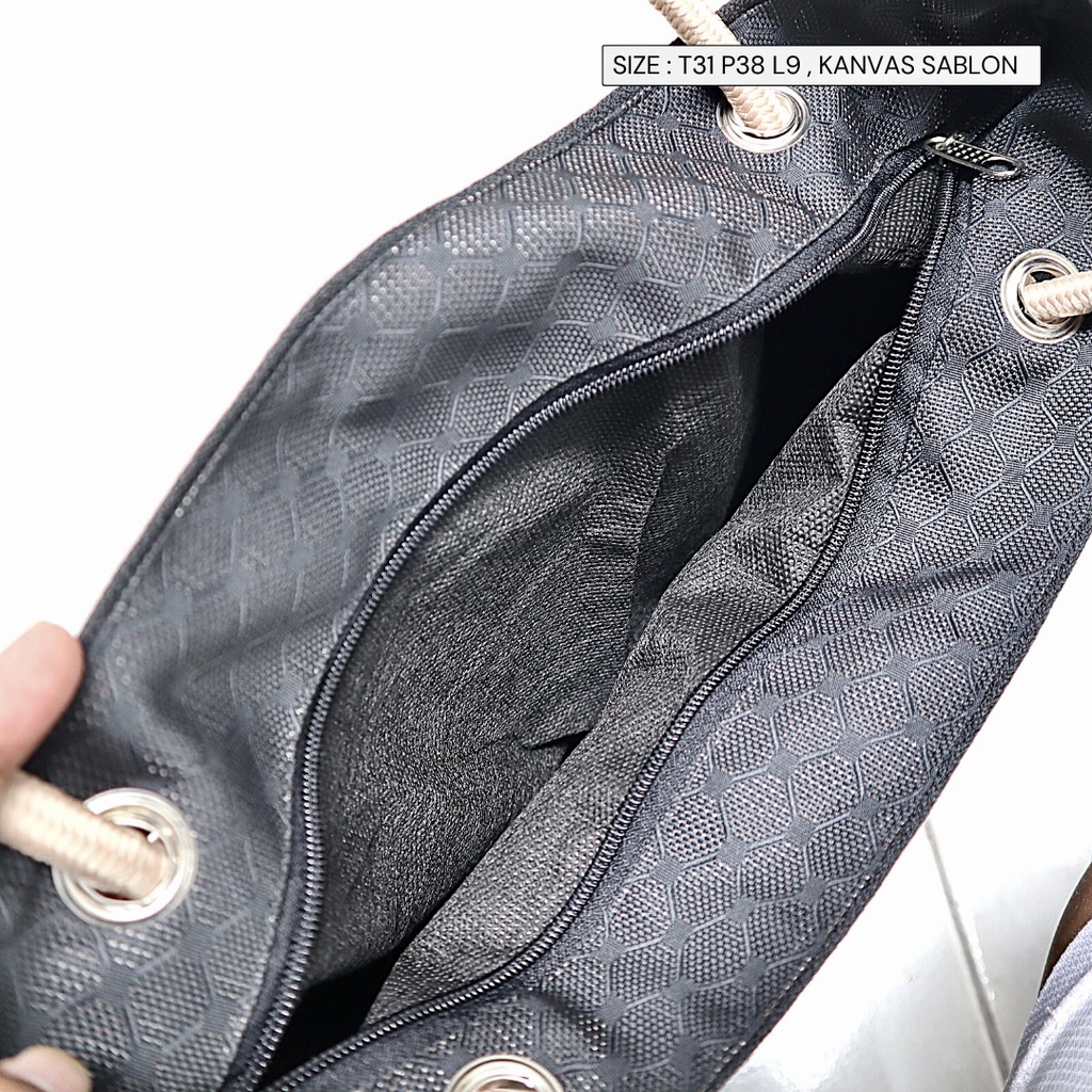 Tas tote Totebag hitam Wanita Kanvas warna gelap sablon gambar motif tali sumbu tambang murah semarang bisa COD