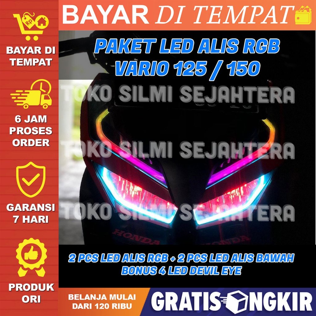 PAKET LAMPU LED ALIS RUNNING RGB VARIO 125 VARIO 150 BONUS DEVIL EYES LAMPU ALIS DRL RUNNING