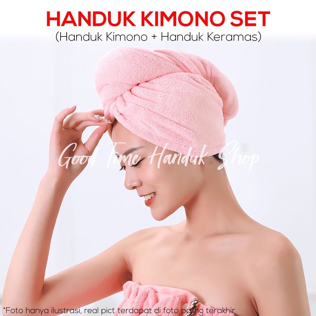 Handuk Kimono &amp; Handuk Keramas Import 80x140cm Wearable Towel Rok Mandi Handuk Dress Set Micro Bulu Towel