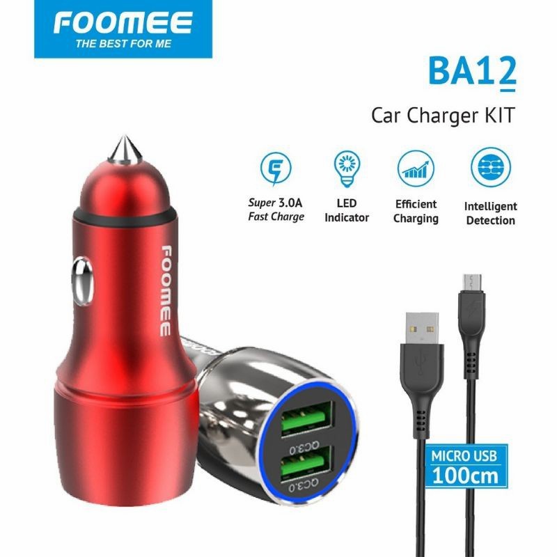 Car Charger Fast Charging 3A Dual Port USB FOOMEE BA12 Charger Mobil