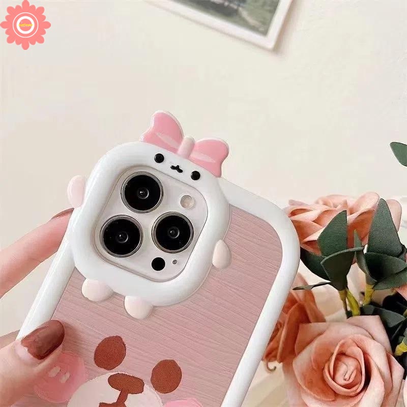 Cartoon Bear Case Realme C15 C25 C12 C25s C31 C11 C30 C35 C21Y C21 C25Y C20 C17 Realme 9i C2 5 5i 6i C3 5S C11 2021 7i C20A Cute 3D Bow Little Monster Lens Glossy Anti-shatte Cover