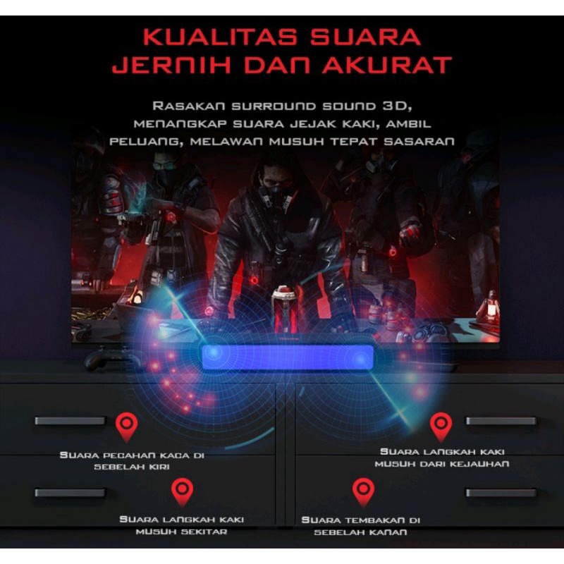 GAMEN GS8 Soundbar Gaming RGB Light Bass Komputer Laptop Speaker Surround