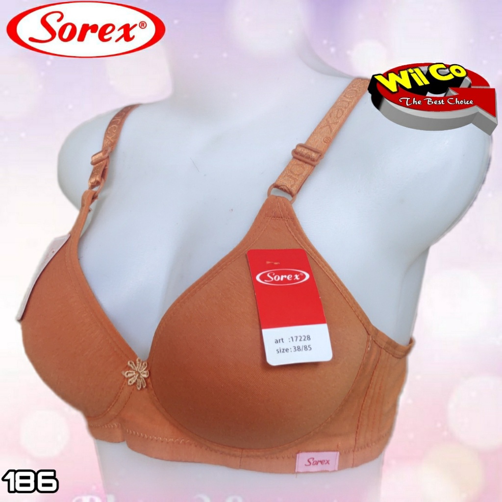 K186 - BRA WANITA SOREX BUSA TIPIS TANPA KAWAT TIGA PENGAIT CUP B/SEDANG SIZE 36-42