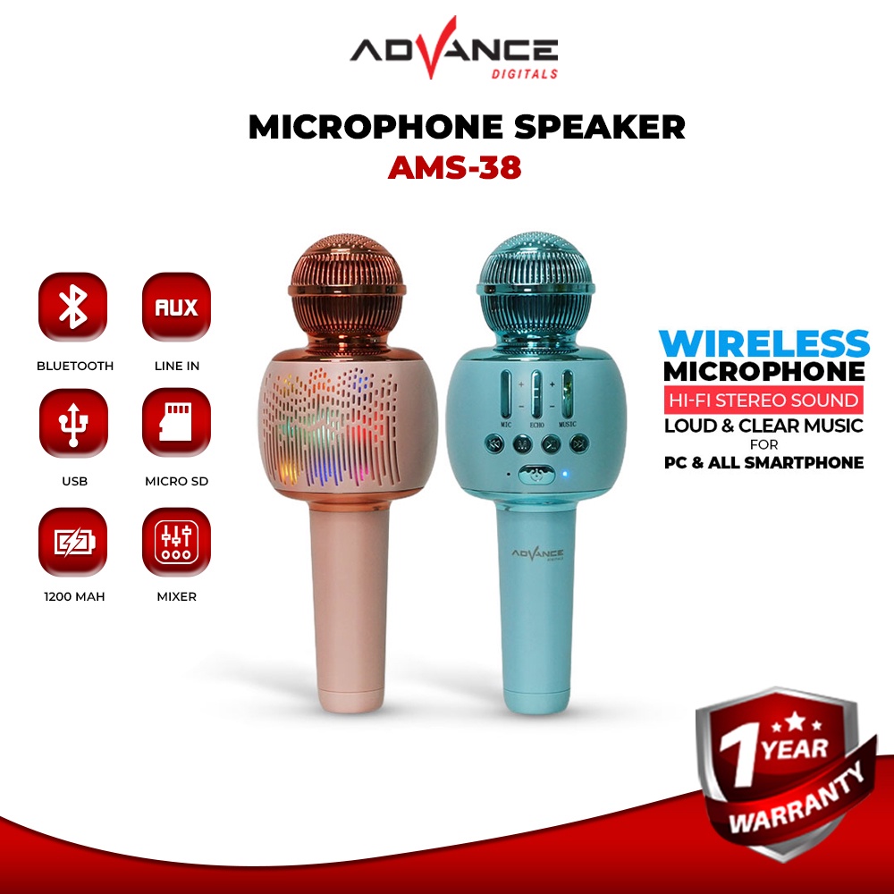 	 Advance AMS-38 Mic Karaoke Bluetooth Portable Microphone Bluetooth Speaker	