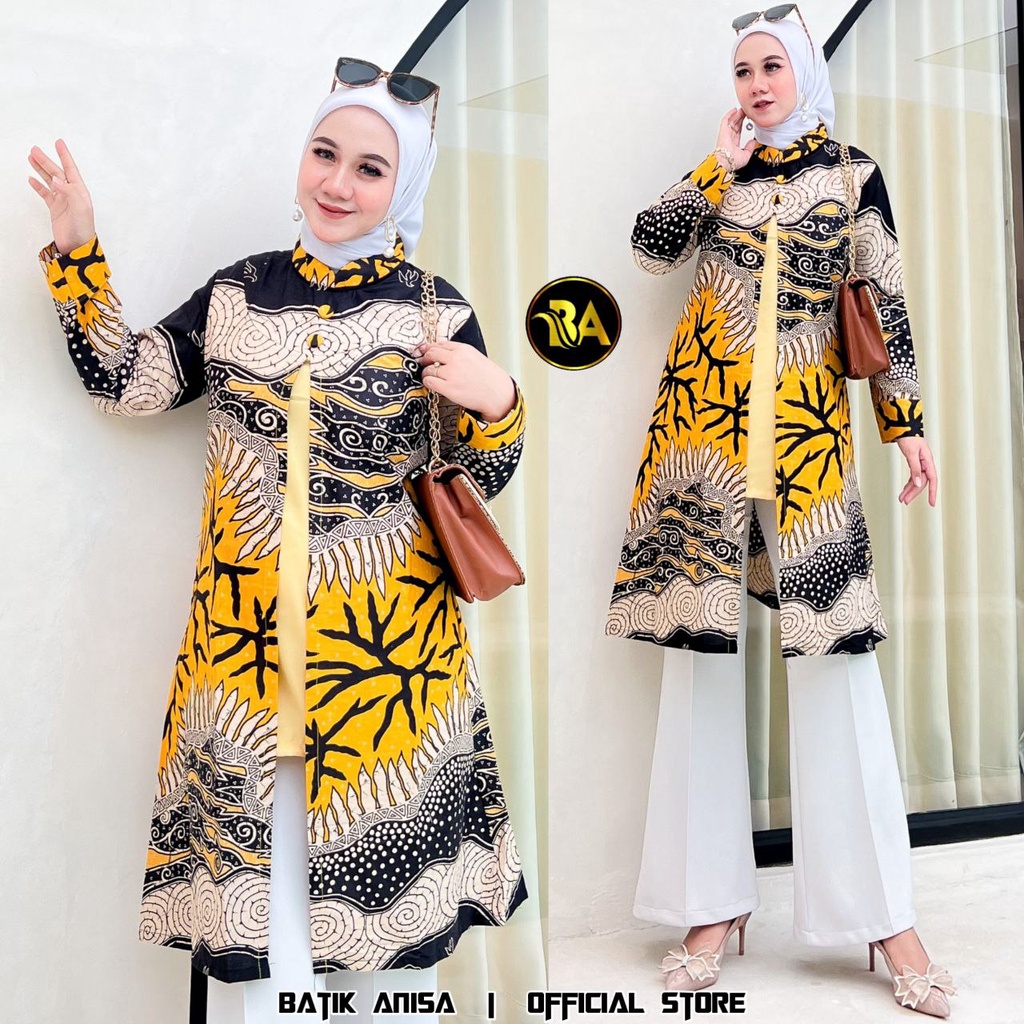 Batik alina Tunik Batik Baju Batik Wanita Modern Atasan Batik Kerja Wanita Bolero Lengan Panjang Blouse Batik Kantor Seragam M L XL XXL