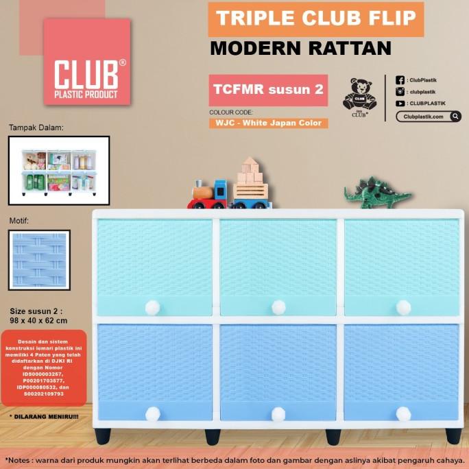 Lemari Plastik Club Triple Flip 2 Susun 6 Pintu Rak TV Bufet Minimalis stock ready