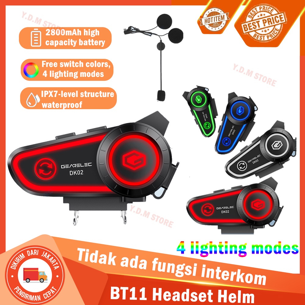Gearelec intercom DK02 Helm Sepeda Motor Bluetooth Headset Hands Free Call Kit IPX7 Tahan Air 2800 MAh BT5.2 Nirkabel Stereo Headset dengan