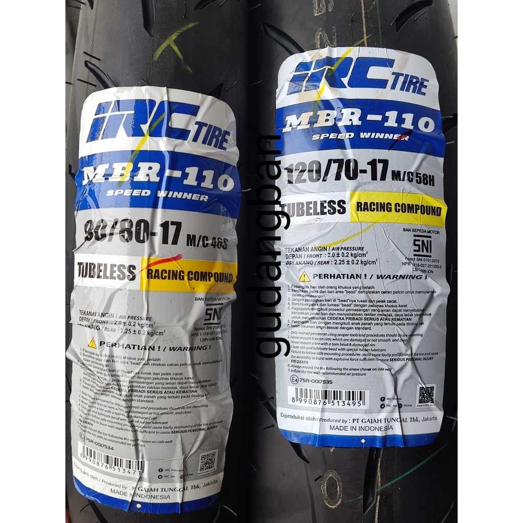 ( PAKET 2 BAN - RING 17 ) MBR110 uk 90 80 17 & 120 70 17 IRC Soft Compound Ban Motor Balap Tubeless