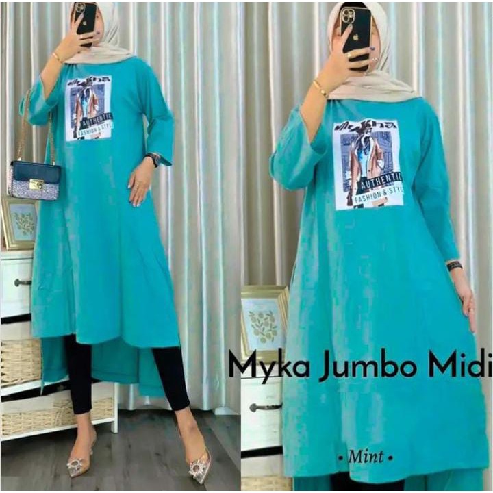 MYKA MIDI DRESS BL BAHAN KAOS KATUN COMBED 24s MOTIF POLOS APLIKASI SABLON UKURAN M L XL XXL MIDI DRESS JUMBO GAMIS WANITA TERBARU KOREAN STYLE MIDI DRESS CASUAL MUSLIMAH KAOS ATASAN WANITA OVERSIZE LENGAN PANJANG