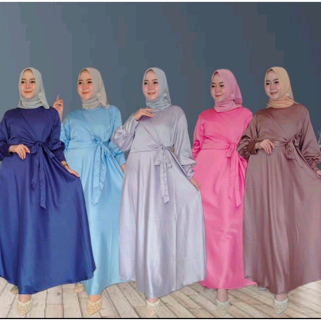 Abaya Mewah Satin Silk Gamis Turkey Alesia
