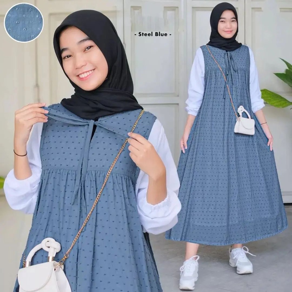 GAMIS ANAK TANGGUNG  LUAN DRESS KIDS BAHAN CRINKLE DOT PREMIUM MIX WOLLYCREPE DRESS MUSLIM ANAK CEWEK BAJU MUSLIM ANAK PEREMPUAN PAKAIAN MUSLIM ANAK PEREMPUAN USIA 10-16 TAHUN