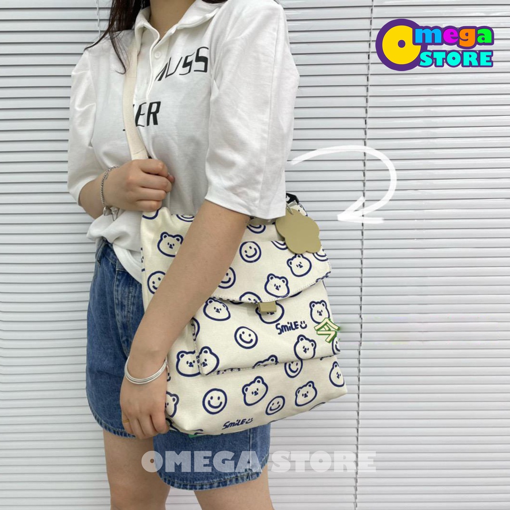 Totebag Kanvas Resleting Tas Totebag Wanita Canvas Motif Fashion SMILE Wanita Korea -271