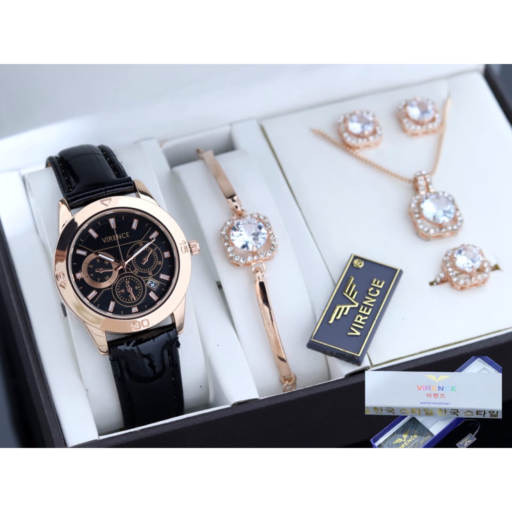 Jam tangan Wanita Original VIRENCE StraP kulit Tanggal Aktif Dan Tahan Air