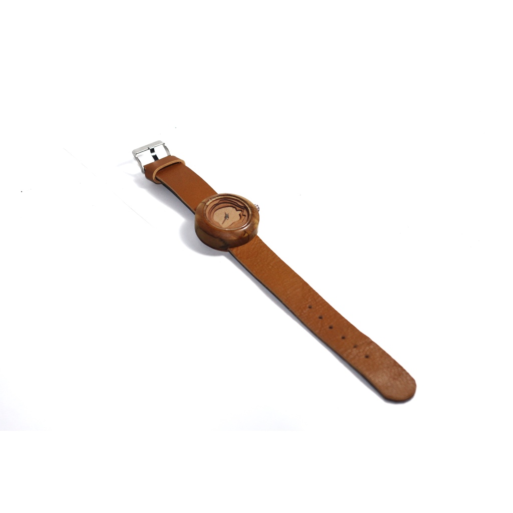 Karafuru jam tangan kayu jati dial abstrak pria /wanita /unisex strap kulit sapi asli