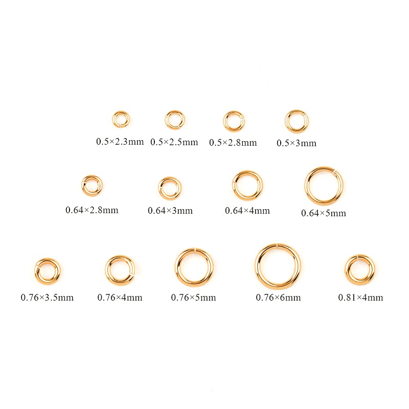 10pcs Cincin Emas 14K Ukuran 0.5 / 0.64 / 0.76 / 0.81mm Untuk Membuat Gantungan Kunci / Gelang