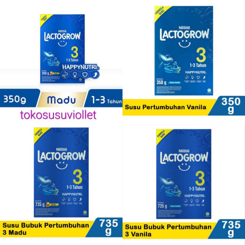 Lactogrow 3 Madu/Vanila/Plain 350gr/735gr/750gr