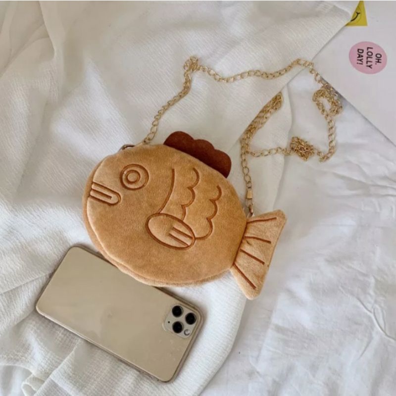 dem_sare / DS1177  KOIIE Tas Selempang Boneka ikan Tas Bulu Lucu tali rantai Unik kekinian Tas bulu korean style