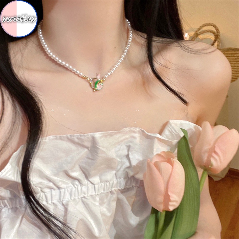 Kalung Rantai Mutiara Bentuk Bunga Tulip Gaya Vintage Untuk Wanita