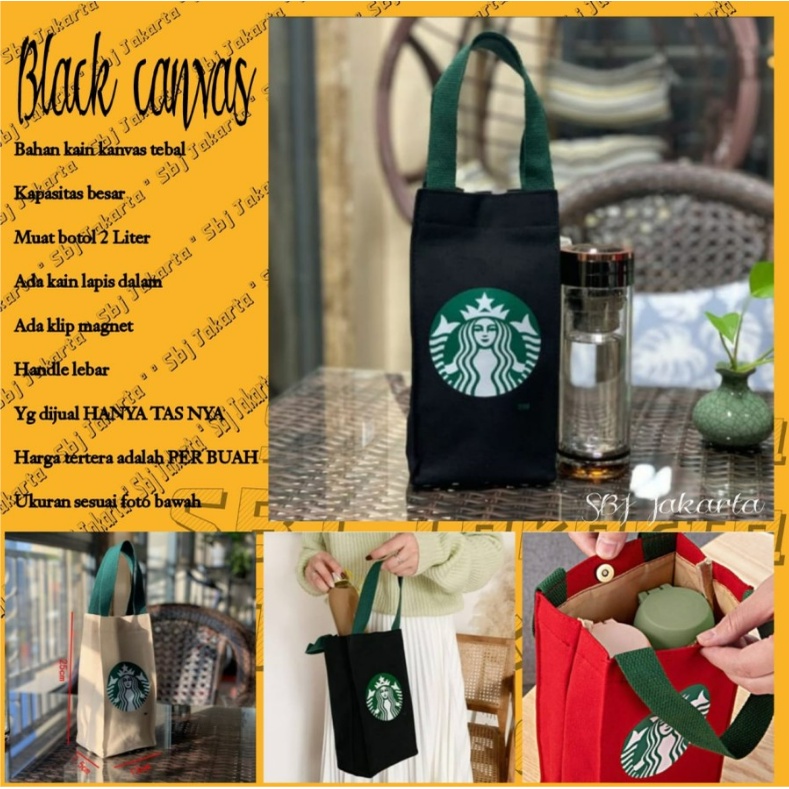 Tas Termos black canvas Tumbler Sarung Botol Minum Elastis dengan Tali PENDEK UKURAN BESAR