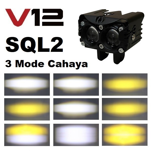 Lampu Tembak Sorot LED Laser Gun V12 SQL2 SQL 2 Mata Motor Mobil D2 - SQL2 V12, Putih + Kuning