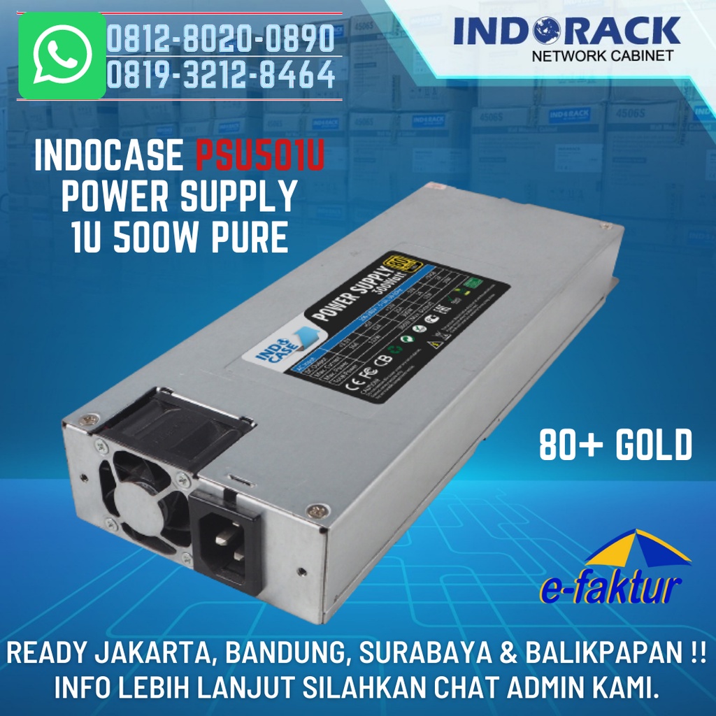 INDOCASE PSU 500W - POWER SUPPLY 1U RACKMOUNT 500W PURE 80+GOLD