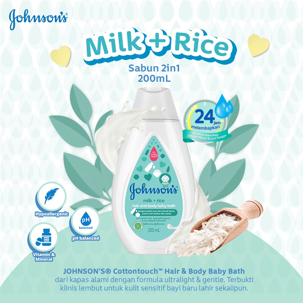 Johnson's Hair&amp;Body Baby Bath Milk&amp;Rice 200ml