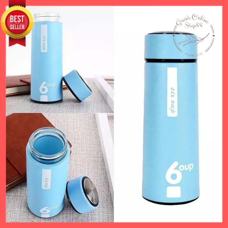 GOS -E107-  BOTOL MINUM SIX OUP KACA / BOTOL MINUM BELING COVER PLASTIK 450ML