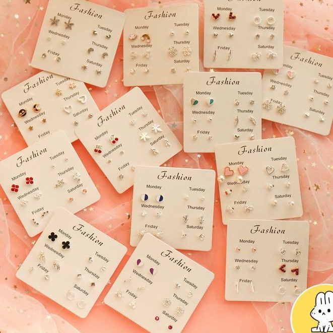 6 Pasang Anting Tusuk Simple Kreatif Gaya Korea Earings untuk Wanita Aksesori -Doo