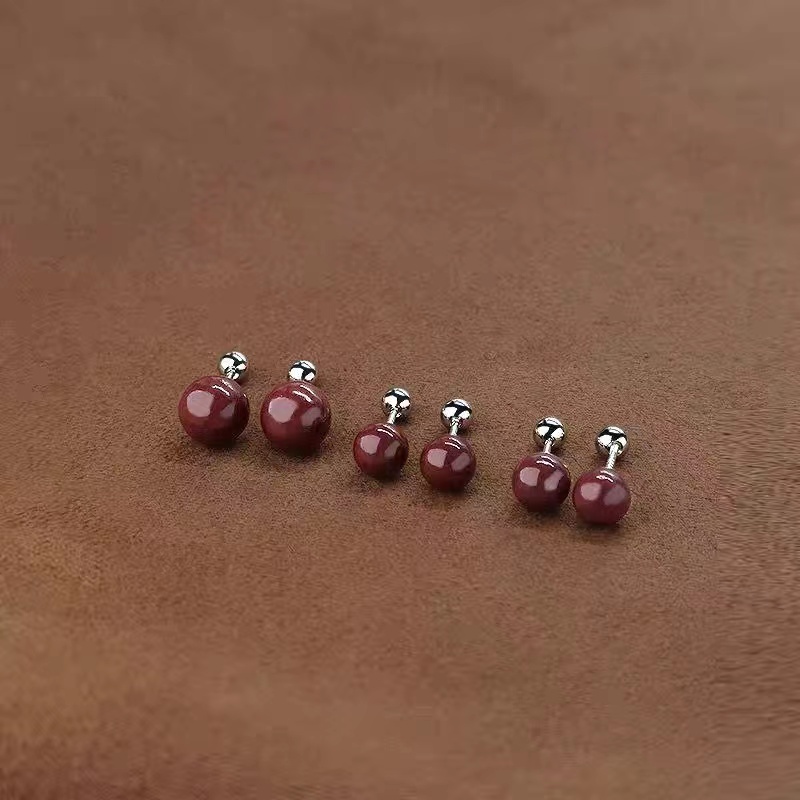 Anting Tusuk Sterling Silver 925 Desain Sekrup Merah Ukuran 6 / 8mm Untuk Wanita