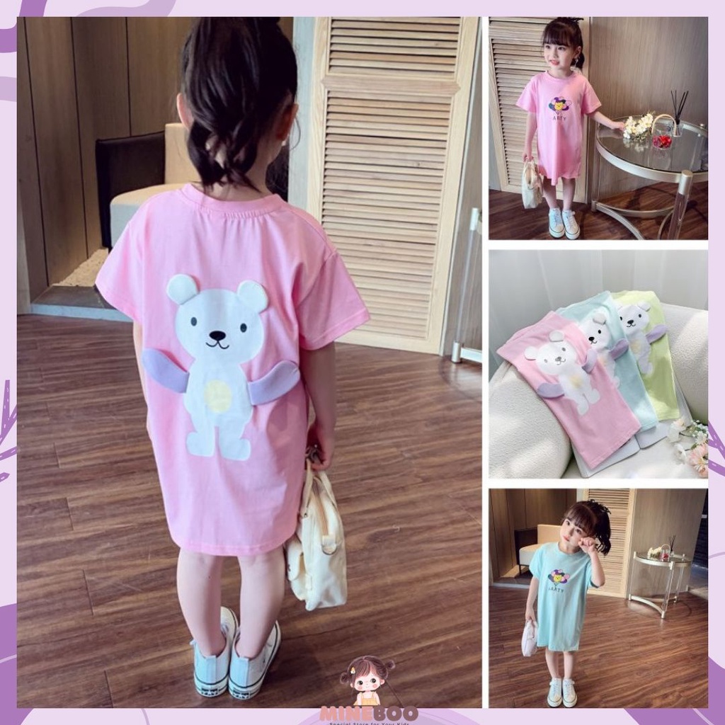 mineboo - DRESS HELLO BEAR Gaun anak perempuan/Baju anak perempuan/rok bayi/Kaos dress anak motif beruang cute import