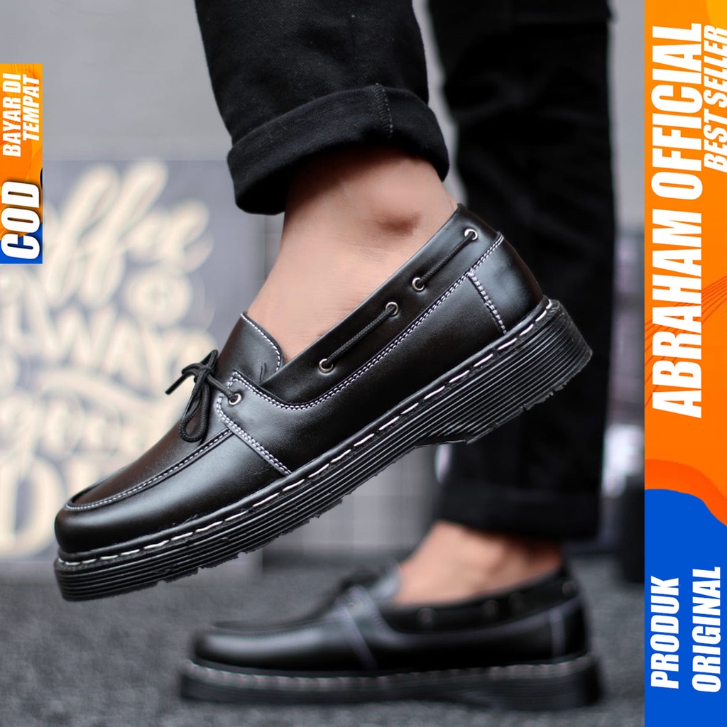 Sepatu Loafers Docmart Formal Pantofel Kerja Pria Hitam Abraham Arbent