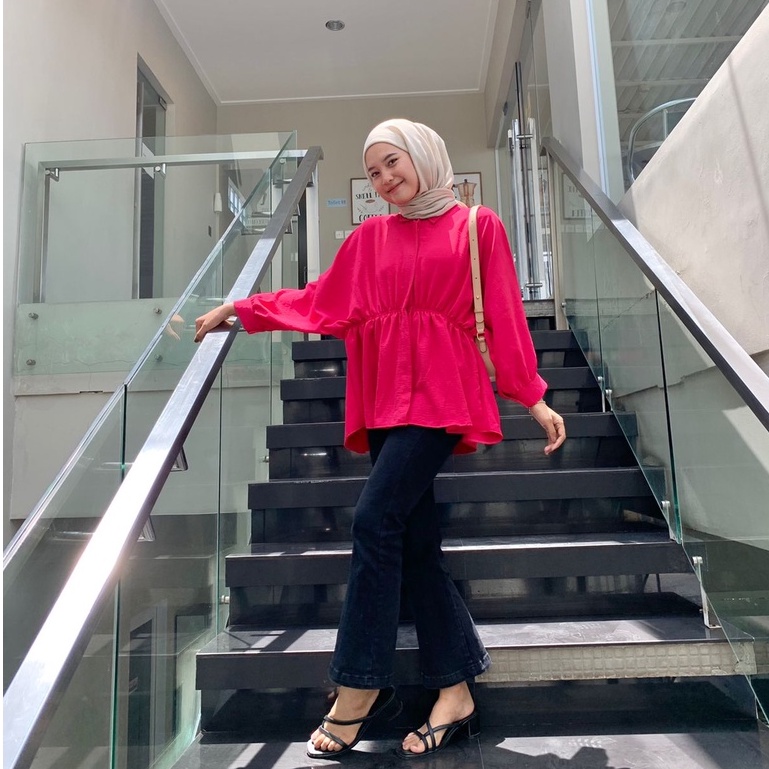 Aliya Blouse Kerut Wanita Oversized - Batwing Top Blouse - Atasan Wanita - Kemeja Wanita - Baju Lengan Panjang Wanita - Laura Cotton Top Blouse - Atasan Blus