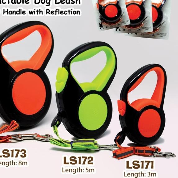 Retractable Dog Leash Rubber Handle with Reflection LS17 Series - LS171 - 3 meter, Orange
