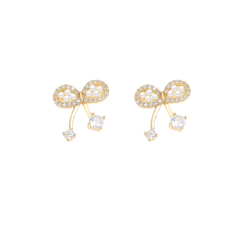 Anting Tusuk Sterling silver 925 Desain Pita Hias Zircon + Mutiara Mewah Untuk Wanita