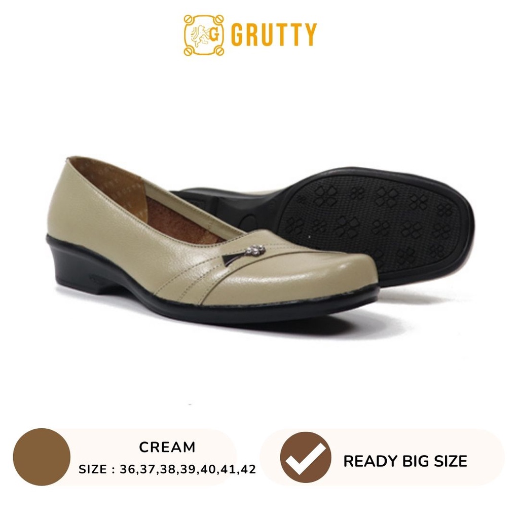 Grutty Sepatu Wanita Kerja Asli Kulit Pantofel Wanita Ready Big Size Warna Cream