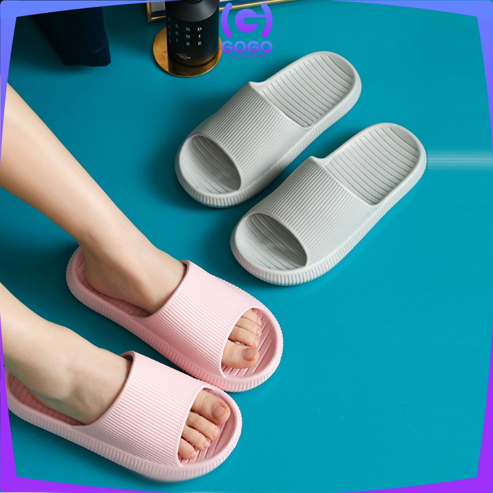 GOGO-S38 Sandal EVA Slip On Tinggi Tidak Licin Motif Polos Unisex Selop Rumah Kamar Mandi Pasangan / Sendal Slop Karet Indoor Outdoor Import